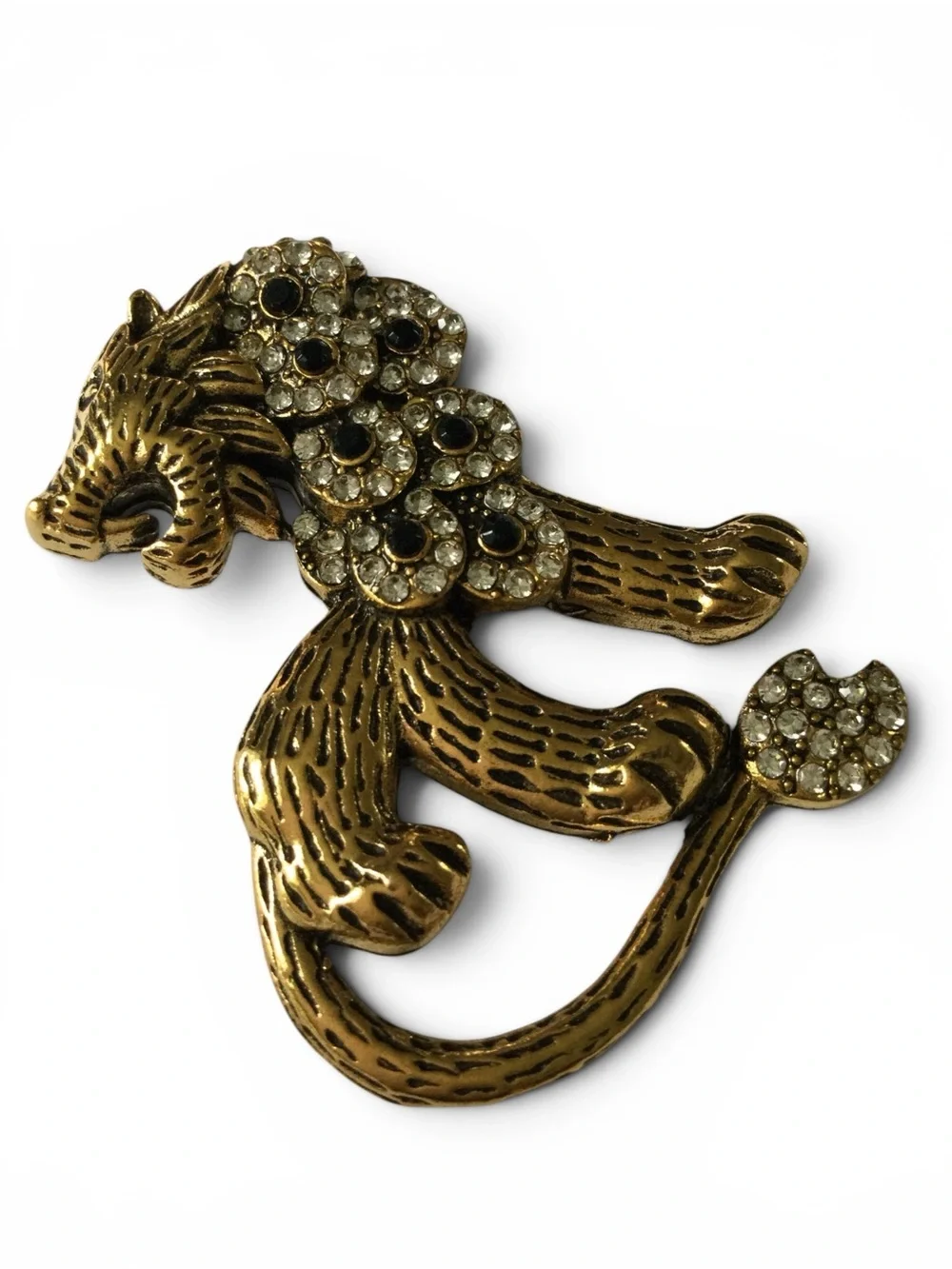 Fierce Gold‑Tone Lion Brooch • Rhinestone Mane • Statement Pin - Picture 5 of 10